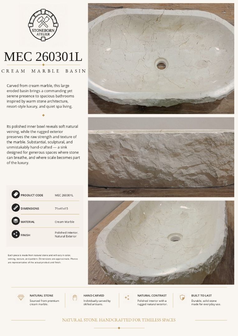 Stone Sinks (Category: Bathroom & Kitchen Fixtures) located in Caloocan City. Submitted by sbatelier.philippines (Listing ID 1464639515, Image 2). Description: Ready, on-hand stock. No need to wait for preordering, no downpayment needed. All items are availble on hand ready for same/next day shipping. DM us to view all our product catalogues with clear photos and specs. Large selection to choose from. At Stoneborn Atelier, we create unique, hand-