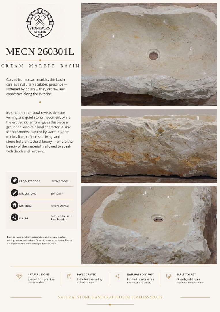 Stone Sinks (Category: Bathroom & Kitchen Fixtures) located in Caloocan City. Submitted by sbatelier.philippines (Listing ID 1464640309, Image 3). Description: Ready, on-hand stock. No need to wait for preordering, no downpayment needed. All items are availble on hand ready for same/next day shipping. DM us to view all our product catalogues with clear photos and specs. Large selection to choose from. At Stoneborn Atelier, we create unique, hand-