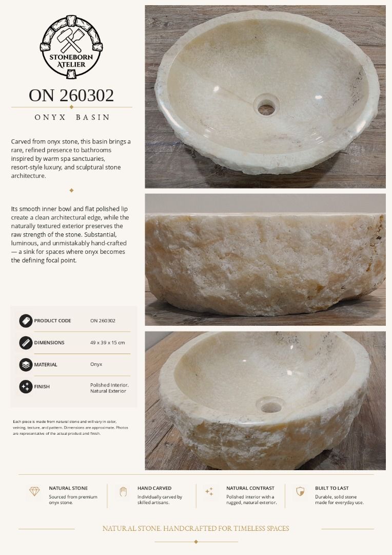 Stone Sinks (Category: Bathroom & Kitchen Fixtures) located in Caloocan City. Submitted by sbatelier.philippines (Listing ID 1464643849, Image 3). Description: Ready, on-hand stock. No need to wait for preordering, no downpayment needed. All items are availble on hand ready for same/next day shipping. DM us to view all our product catalogues with clear photos and specs. Large selection to choose from. At Stoneborn Atelier, we create unique, hand-