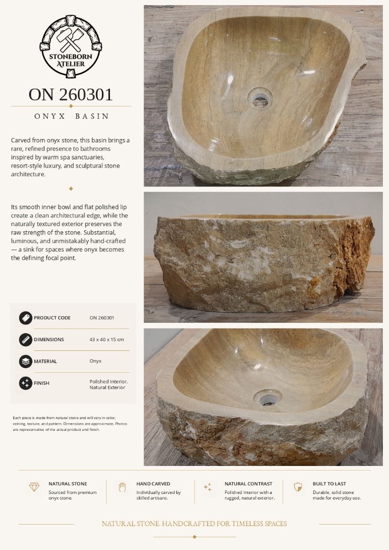 Stone Sinks (Category: Bathroom & Kitchen Fixtures) located in Caloocan City. Submitted by sbatelier.philippines (Listing ID 1464643849, Image 2). Description: Ready, on-hand stock. No need to wait for preordering, no downpayment needed. All items are availble on hand ready for same/next day shipping. DM us to view all our product catalogues with clear photos and specs. Large selection to choose from. At Stoneborn Atelier, we create unique, hand-