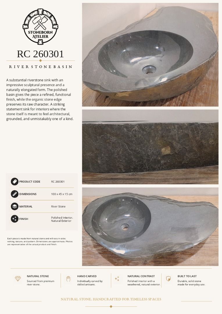 Stone Sinks (Category: Bathroom & Kitchen Fixtures) located in Muntinlupa City. Submitted by sbatelier.philippines (Listing ID 1464647432, Image 2). Description: Ready, on-hand stock. No need to wait for preordering, no downpayment needed. All items are availble on hand ready for same/next day shipping. DM us to view all our product catalogues with clear photos and specs. Large selection to choose from. At Stoneborn Atelier, we create unique, han