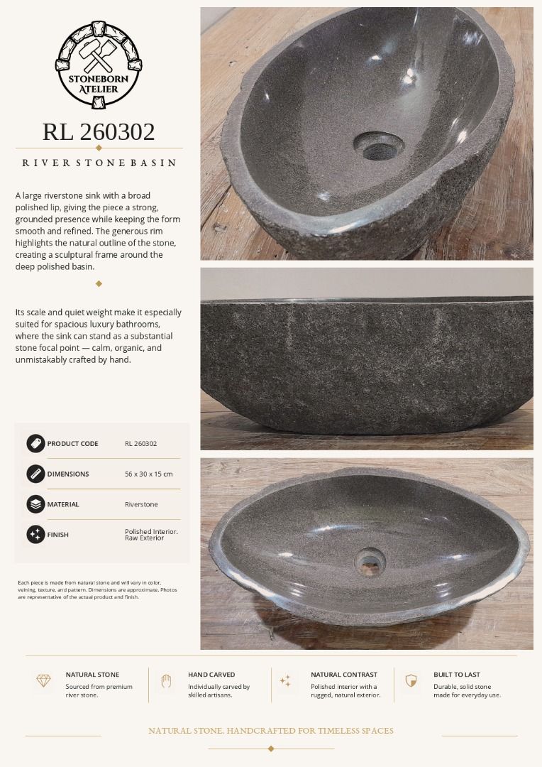 Stone Sinks (Category: Bathroom & Kitchen Fixtures) located in Muntinlupa City. Submitted by sbatelier.philippines (Listing ID 1464648243, Image 3). Description: Ready, on-hand stock. No need to wait for preordering, no downpayment needed. All items are availble on hand ready for same/next day shipping. DM us to view all our product catalogues with clear photos and specs. Large selection to choose from. At Stoneborn Atelier, we create unique, han