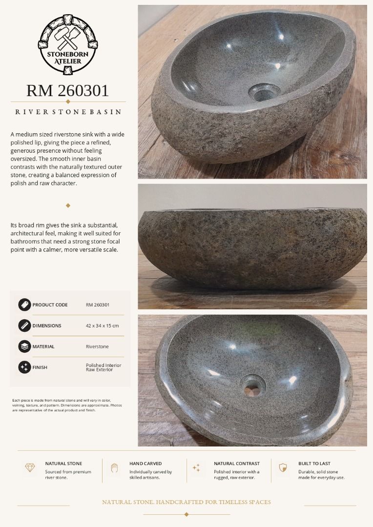 Stone Sinks (Category: Bathroom & Kitchen Fixtures) located in Muntinlupa City. Submitted by sbatelier.philippines (Listing ID 1464648693, Image 2). Description: Ready, on-hand stock. No need to wait for preordering, no downpayment needed. All items are availble on hand ready for same/next day shipping. DM us to view all our product catalogues with clear photos and specs. Large selection to choose from. At Stoneborn Atelier, we create unique, han