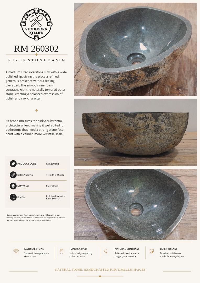 Stone Sinks (Category: Bathroom & Kitchen Fixtures) located in Muntinlupa City. Submitted by sbatelier.philippines (Listing ID 1464648693, Image 3). Description: Ready, on-hand stock. No need to wait for preordering, no downpayment needed. All items are availble on hand ready for same/next day shipping. DM us to view all our product catalogues with clear photos and specs. Large selection to choose from. At Stoneborn Atelier, we create unique, han