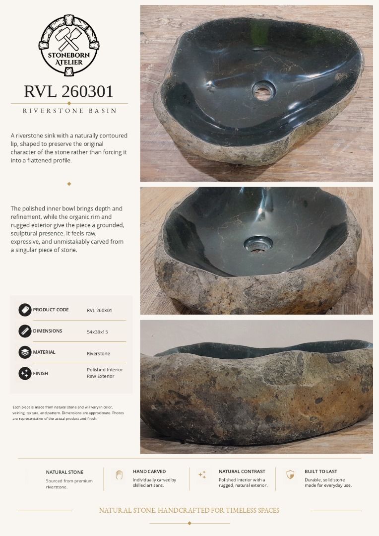 Stone Sinks (Category: Bathroom & Kitchen Fixtures) located in Muntinlupa City. Submitted by sbatelier.philippines (Listing ID 1464649412, Image 2). Description: Ready, on-hand stock. No need to wait for preordering, no downpayment needed. All items are availble on hand ready for same/next day shipping. DM us to view all our product catalogues with clear photos and specs. Large selection to choose from. At Stoneborn Atelier, we create unique, han