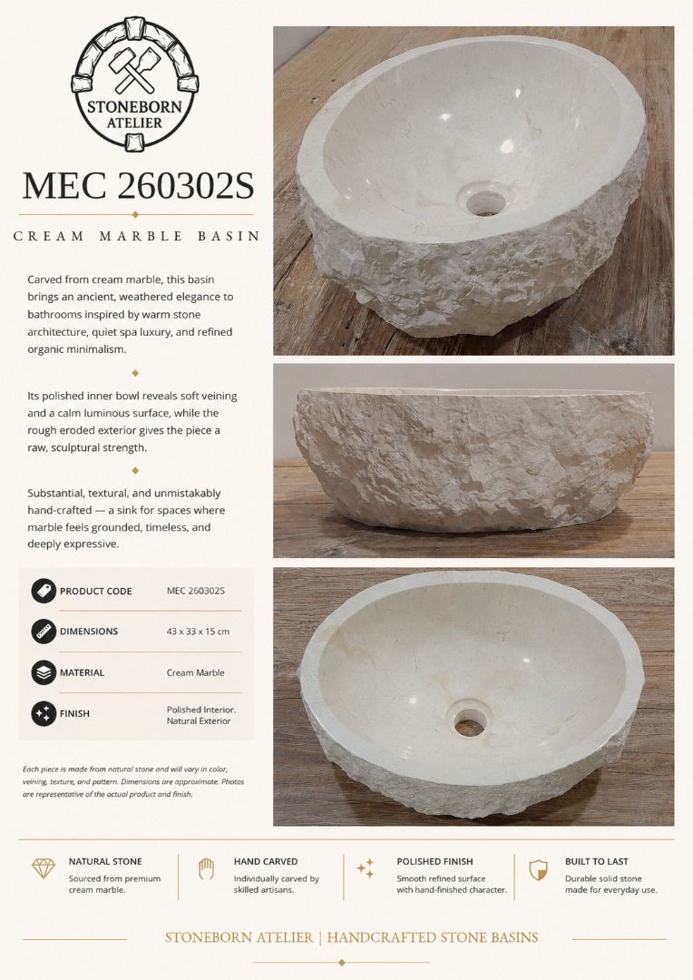 Stone Sinks (Category: Bathroom & Kitchen Fixtures) located in Caloocan City. Submitted by sbatelier.philippines (Listing ID 1464638273, Image 3). Description: Ready, on-hand stock. No need to wait for preordering, no downpayment needed. All items are availble on hand ready for same/next day shipping. DM us to view all our product catalogues with clear photos and specs. Large selection to choose from. At Stoneborn Atelier, we create unique, hand-