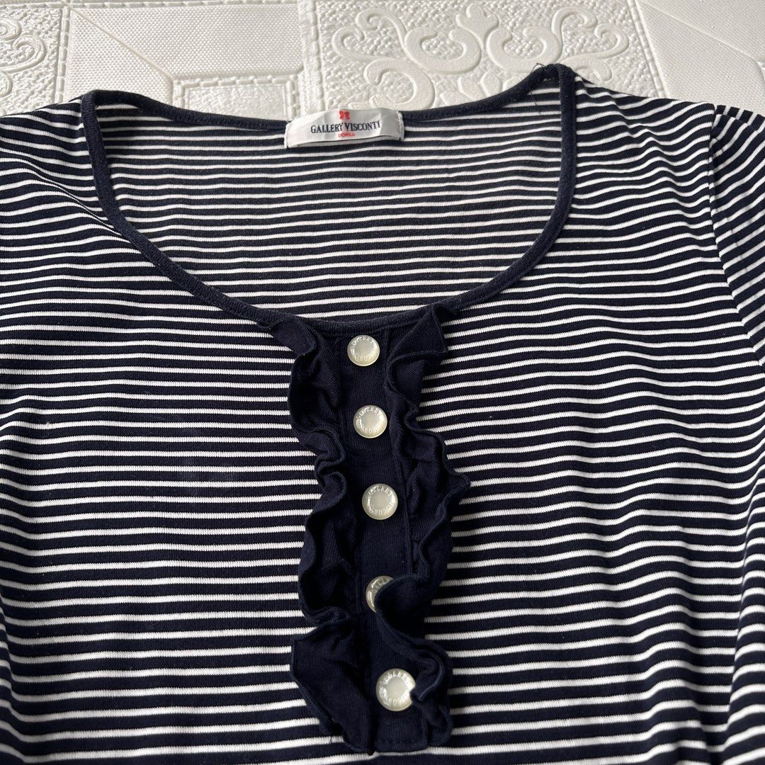Striped Peplum Top with Ruffle Detail (Category: Sleeveless) located in Baguio. Submitted by icandy.collects (Listing ID 1464573182, Image 2). Description: Navy blue and white striped doll top s-m -no flaws.