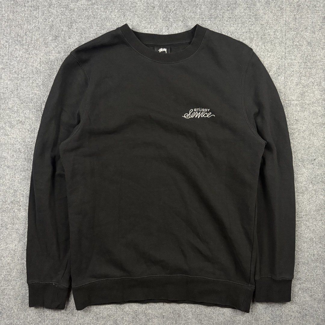 Stussy Service Sweatshirt (Category: Hoodies) located in Manila. Submitted by yourtherapist_ (Listing ID 1464706570, Image 1). Description: Stussy Service Sweatshirt Size: S Condition: Excellent Material: 80% Cotton Made in: China Measurements Width: 20 Length: 27 Shoulder: 17 Sleeve: 25 1,500.