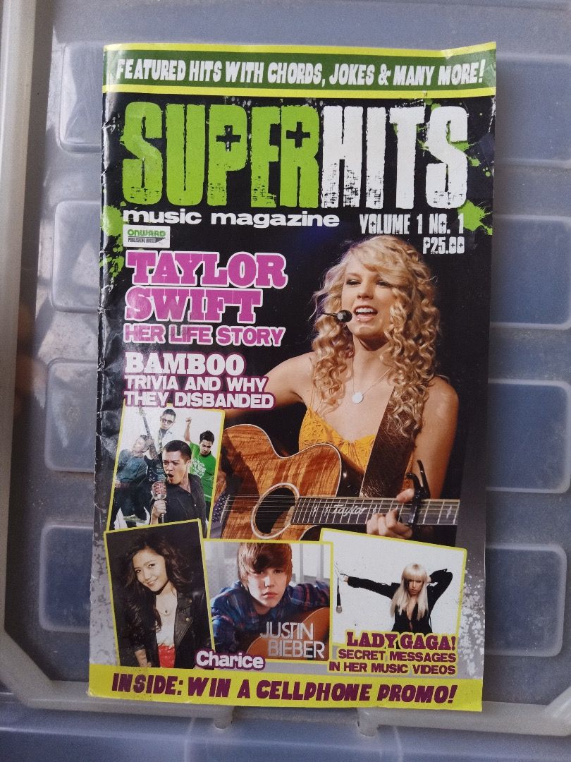 Super Songhits Set, Taylor Swift & Britney Spears (Category: Magazines) located in Manila. Submitted by olliekolekz (Listing ID 1464685299, Image 1). Description: - Superhits Music Magazine, Volume 1, Number 1 - Feature: Taylor Swift's life story - Also includes articles on Bamboo and Lady Gaga - Special promo to win a cellphone inside - Ideal for any music fan!.
