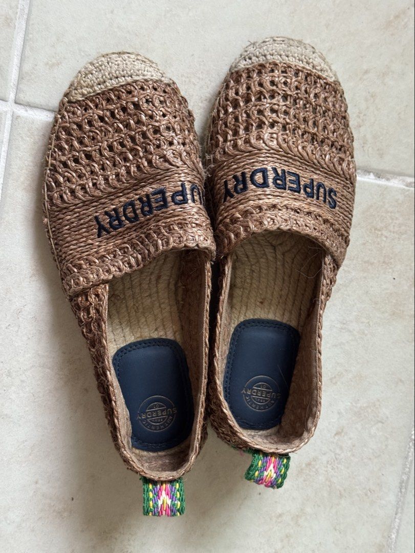 Superdry Crochet Espadrilles Brown Slip-On (Category: Flats & Sandals) located in Mandaluyong City. Submitted by missnaldo (Listing ID 1464715177, Image 3). Description: Superdry Slip-on crochet espadrilles Bought in Europe - Details: Embroidered Superdry logo on top and colorful patterned heel pull tab - Sole: Classic woven jute sole - Condition: Clean and well-maintained, only used in light walks - Perfect for: Casual warm-weather outfits and s
