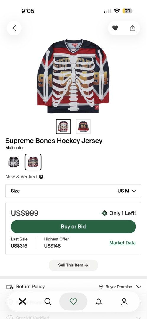 SUPREME Bones Hockey Jersey [M] (Category: Activewear) located in Makati City. Submitted by buy.sell.trade.ph (Listing ID 1464705158, Image 3). Description: SUPREME Bones Hockey Jersey [M] Size Medium Used - Condition 9/10 W25 x L30.
