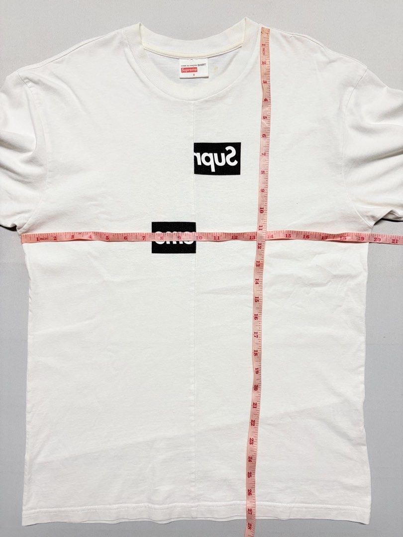 SUPREME x CDG (Category: Tshirts & Polo Shirts ) located in Baguio. Submitted by viibodegaaa (Listing ID 1464635960, Image 2). Description: Item: SUPREME x CDG Size: S Width: 19.5’ Length: 27.5’ Condition: good Issue: repaired pin hole Price: 1580 .