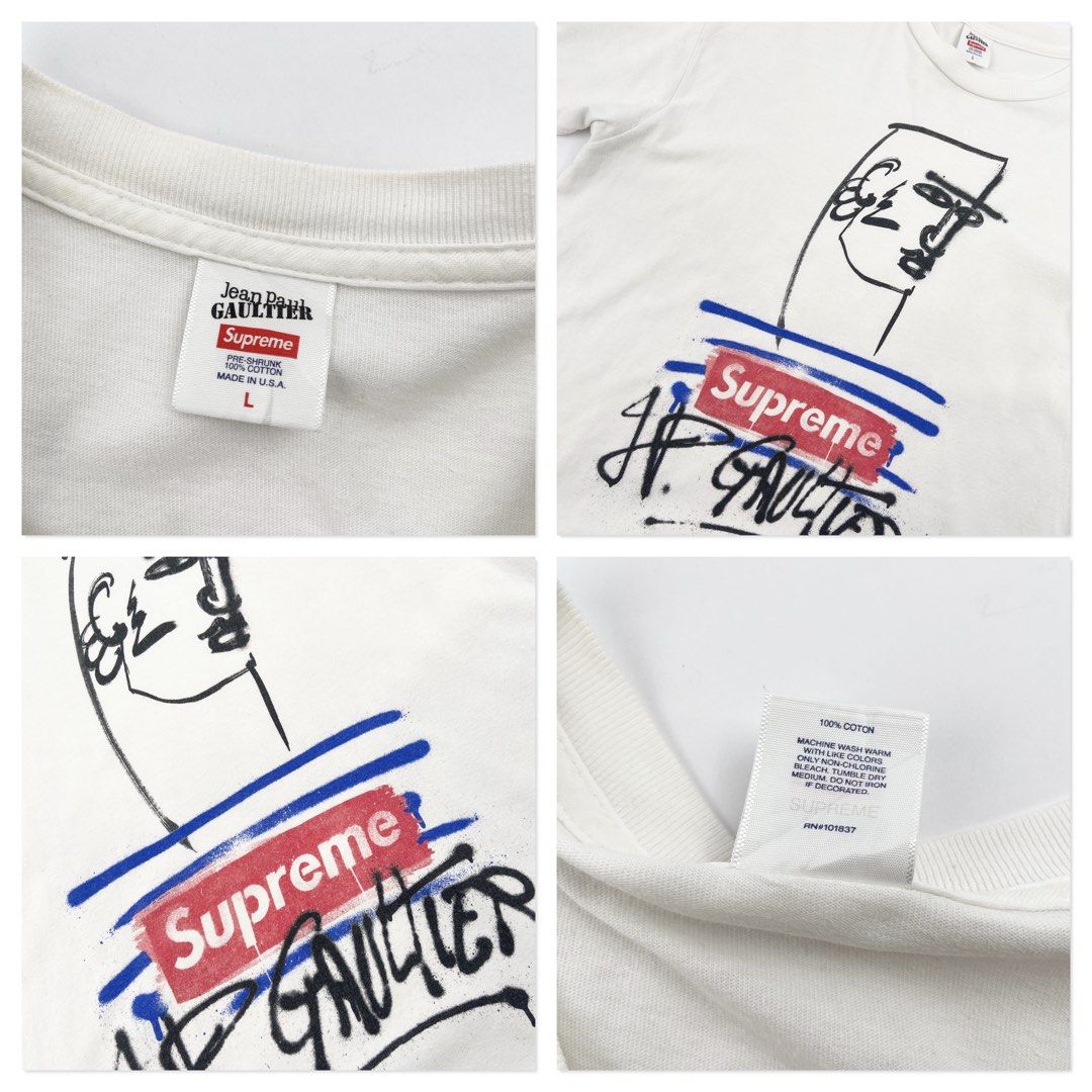 Supreme x Jean Paul Gaultier (Category: Tshirts & Polo Shirts ) located in Manila. Submitted by draftdrops (Listing ID 1464584623, Image 2). Description: Printed design, collab and excellent condition Width :22 Length :30 Sizexl.