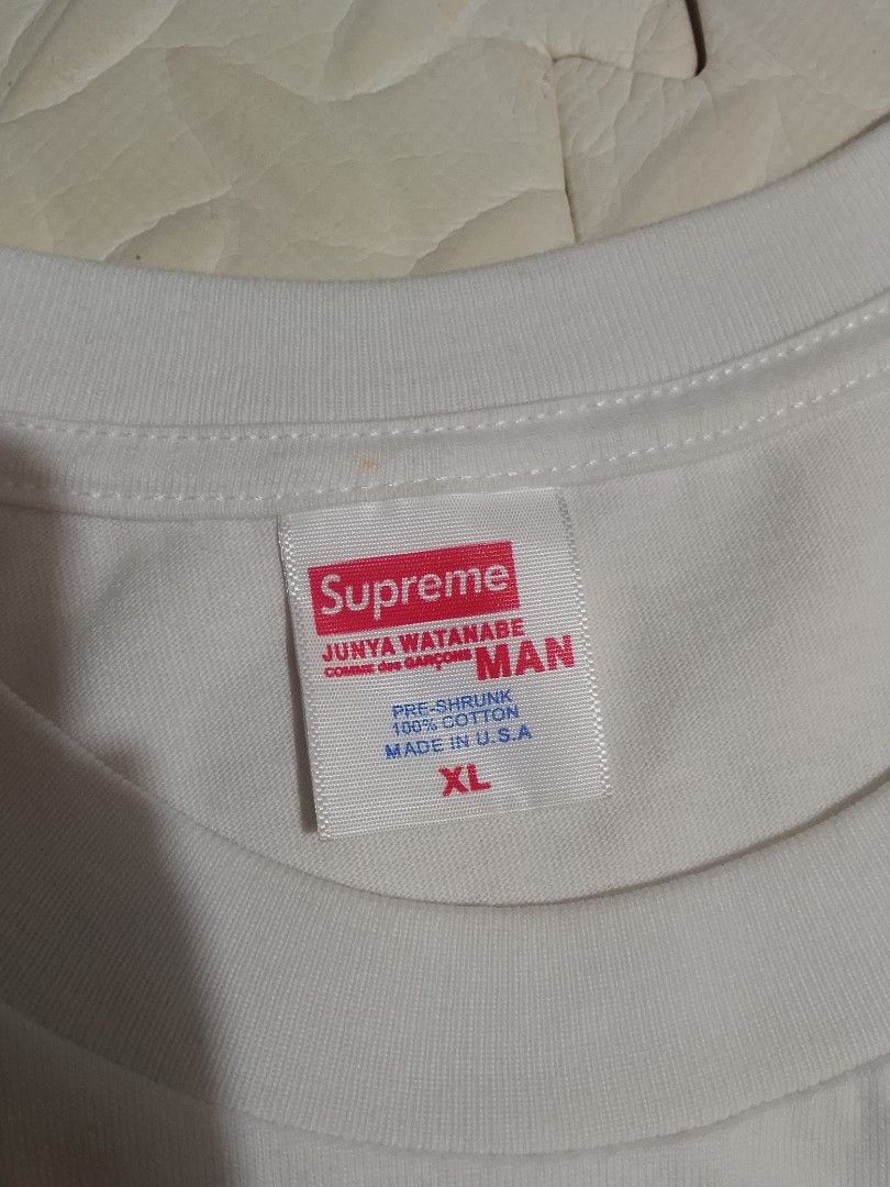 Supremexjunyaxcdg (Category: Activewear) located in Manila. Submitted by modern-market (Listing ID 1464576683, Image 3). Description: supremexjunyaxcdg t-shirt size :xl on tag W:24 L:30 as new condition no issue.