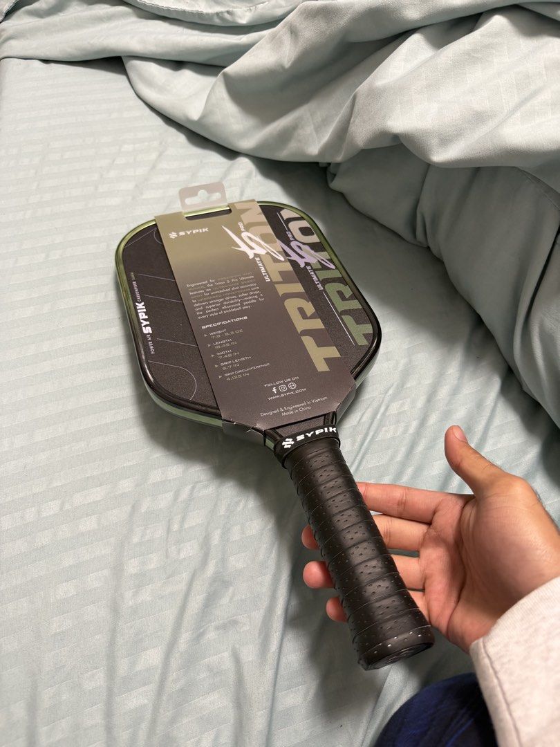 SYPIK TRITON PRO 5 (OLIVE DUST) (Category: Racket and Ball Sports) located in Manila. Submitted by shantherabbit (Listing ID 1464721410, Image 2). Description: Bought Last September 24, 2026.. NFC Authenticated.. with edge tape and overgrip installed + extra overgrip.