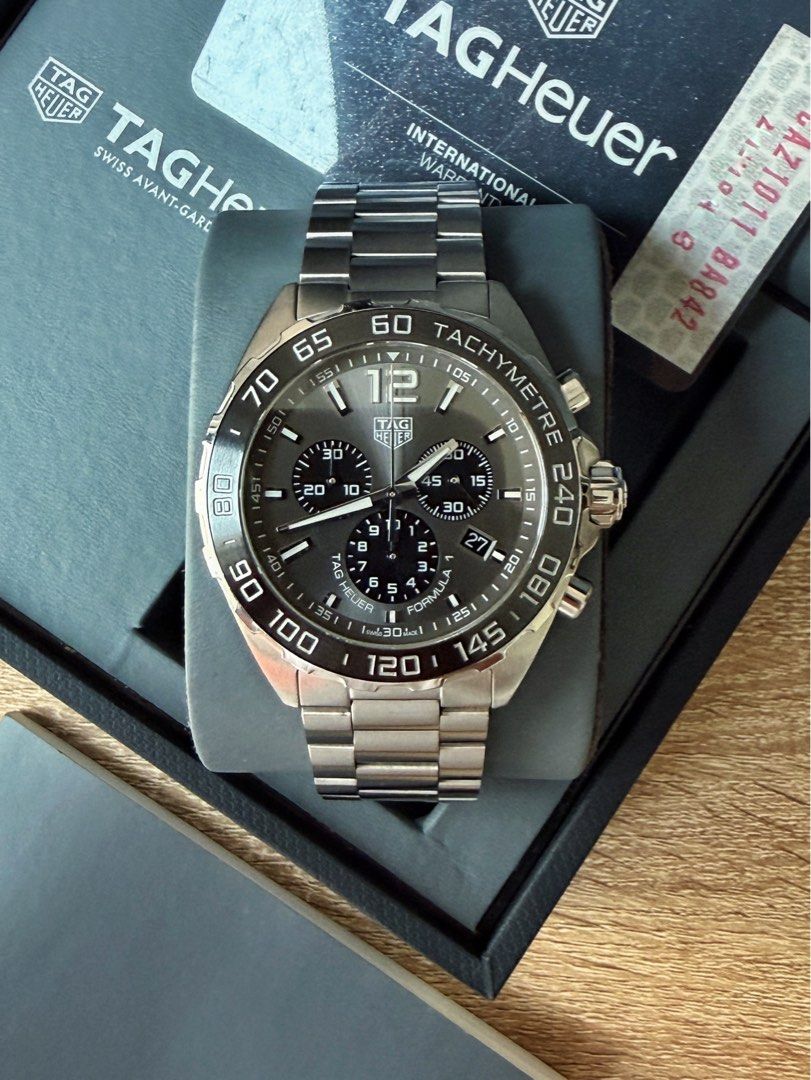 Tag Heuer Formula 1 Chronograph Black Ceramic (Category: Men's Watches) located in Pasig City. Submitted by migspaggabao (Listing ID 1464592922, Image 3). Description: Tag Heuer Formula 1 Chronograph Black Ceramic Bezel Black Sunray Brushes Dial Ref. No. CAZ1011.BA0842 Swiss Quartz Chronograph Movement 43 mm case 9.5/10 condition. Dated yr 2019. Local AD purchase. Selling below current model SRP PHP 184k! Inclusions: watch, double box, manual, gu