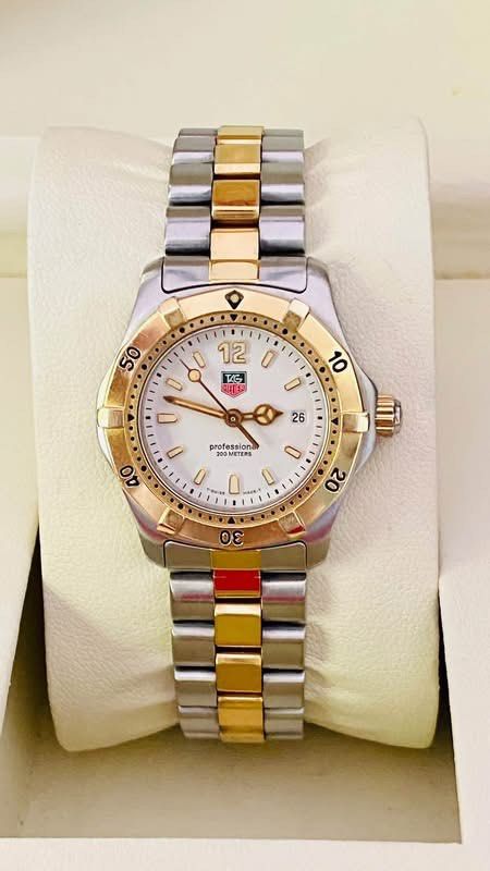 Tag Heuer Professional (Category: Women's Watches) located in Manila. Submitted by annafinds (Listing ID 1464738348, Image 1). Description: ₱26,800 Auth Tag Heuer Professional Two-Tone Watch for Ladie’s -28mm Case Size -Sapphire Glass -White Dial -Swiss Made -Stainless Steel -Quartz Movement -Small to Medium Wrist Size -With Provided Box -In Excellent Condition 📌Disclaimer:📌 I Claim to be a Legit Watch Reseller. All Products, Names, Brands, and