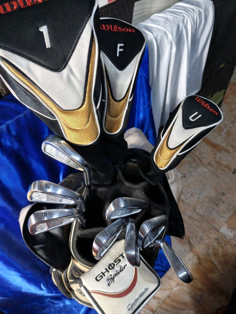 Taylormade and Wilson Golf set (Category: Golf) located in Manila. Submitted by meiyeon2 (Listing ID 1464582825, Image 2). Description: Taylormade Rac cb iron #5-9 PW true temper gold steel shaft R flex Wilson Ultra xdvDriver 10.5 ° Fairway wood 18° utility 22° taylormade my spider putter R flex set right handed set for men.. ready for your Fairway game.