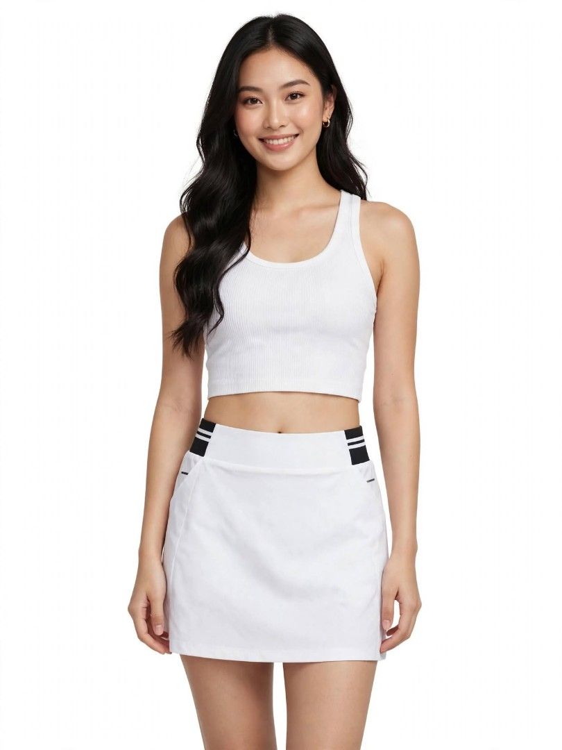 Tee Time Skirts (Category: Activewear) located in Rizal. Submitted by timeless_shop (Listing ID 1464610081, Image 1). Description: 🔥 ORIGINAL Tee Time White Tennis Skort 📏 Width: 15 inches lay flat - 30 inches paikot kasya 29-30 bewang 📏 Length: 16 inches 👗 Size: P/S on tag pero kasya S-M - stretchy! 🎨 Color: White with black waistband + 2 white stripes ✂️ Style: Tennis Skort with built-in shorts sa loob + side pockets 💯 Condition: 10/10 Go