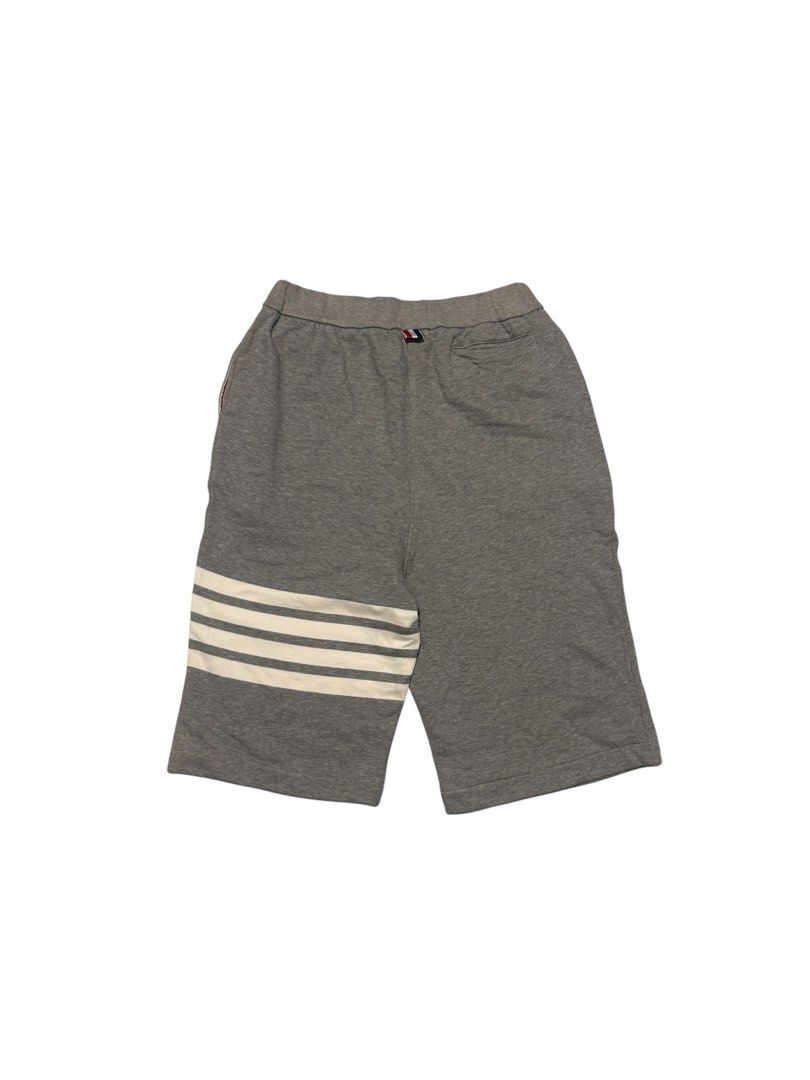 Thom Browne Classic Loopback 4-Bar Sweat Shorts (Category: Luxury Apparel) located in Cagayan de Oro. Submitted by thatsdopethrift (Listing ID 1464696667, Image 3). Description: elasticated waistband and signature tricolor Oxford lining on the interior tags. Excellent pre-owned condition with crisp lettering and intact labels. Great for luxury casual wear. Condition: 9/10 (Excellent pre-owned condition, no stains, rips, or fading) Size: Thom Brow
