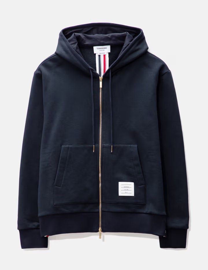 Thom Browne Loopback Center Back Stripe Zip-Up Hoodie (Category: Luxury Apparel) located in Manila. Submitted by yourtherapist_ (Listing ID 1464709218, Image 2). Description: Thom Browne Loopback Center Back Stripe Zip-Up Hoodie Size: 4 Condition: Excellent Made in: Japan Measurements Width: 21.5 Length: 28 Shoulder: 20 Sleeve: 26 .