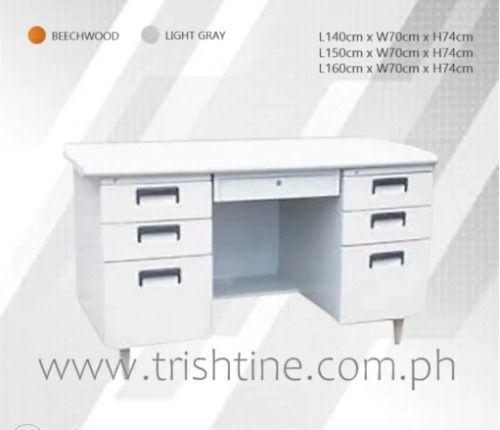TOFF-033 | Steel Office Table with Drawers (Category: Office Furniture & Fixtures) located in Caloocan City. Submitted by jimkirt.tristine.ph (Listing ID 1464637279, Image 1). Description: Dimension: W140 x D70 x H74 cm W150 x D70 x H74 cm W160 x D70 x H74 cm Material: HPL tabletop / Steel legs – With center drawer and fixed mobile pedestal – Locking system with key included Finish: Light Gray / Woodgrain DISCLAIMER: PRICE IS FOR POSTING PURPOSES