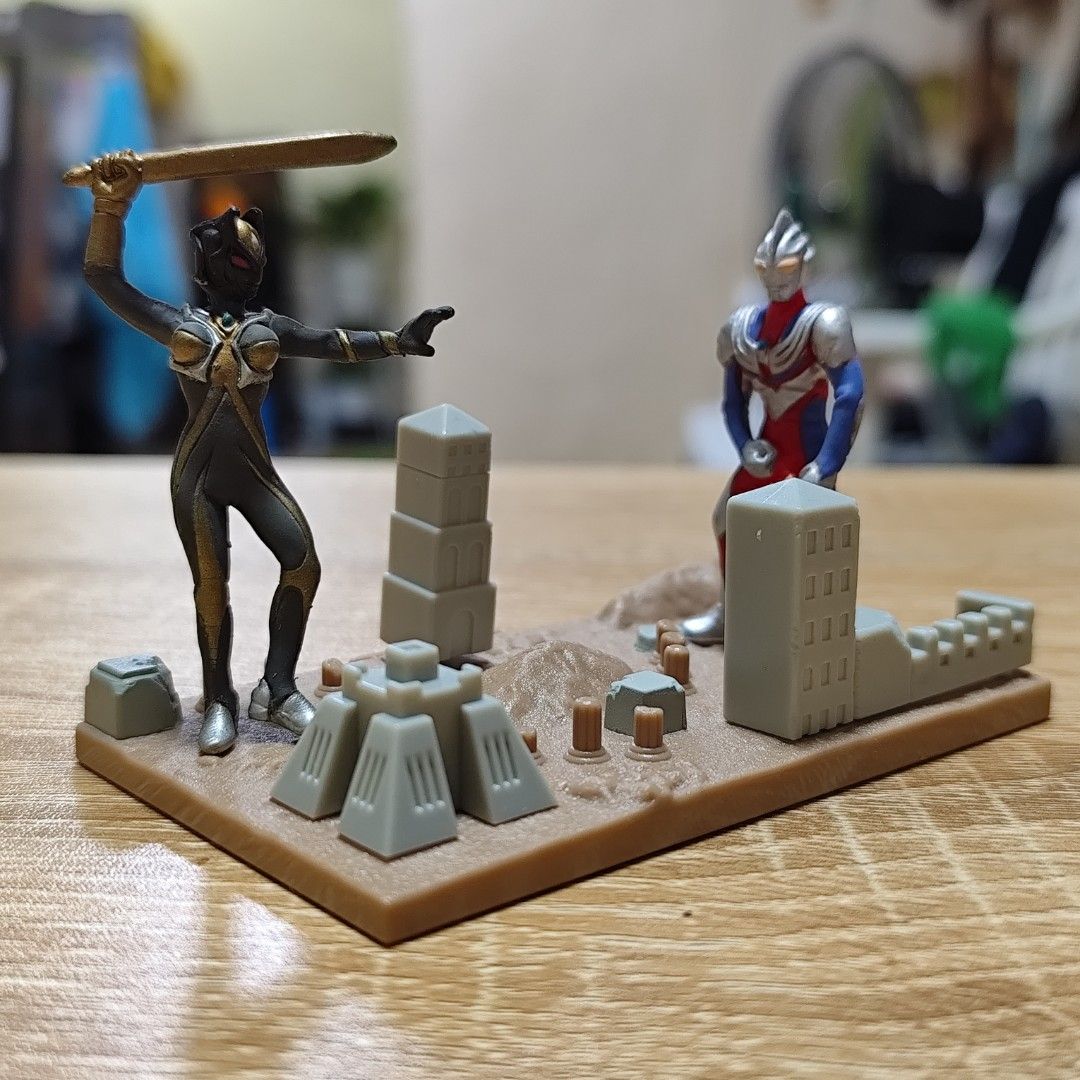 Ultraman Diorama Figure Set (Category: Figurines & Statues) located in Rizal. Submitted by mamamamawskey_031284 (Listing ID 1464572054, Image 1). Description: FREE Ultraman bottle cap figure - see last photo - Ultraman diorama set - Features a dynamic battle scene base - Includes miniature buildings and desert ruins - Highly detailed and painted figures - Ideal for collectors and fans - Great display piece.