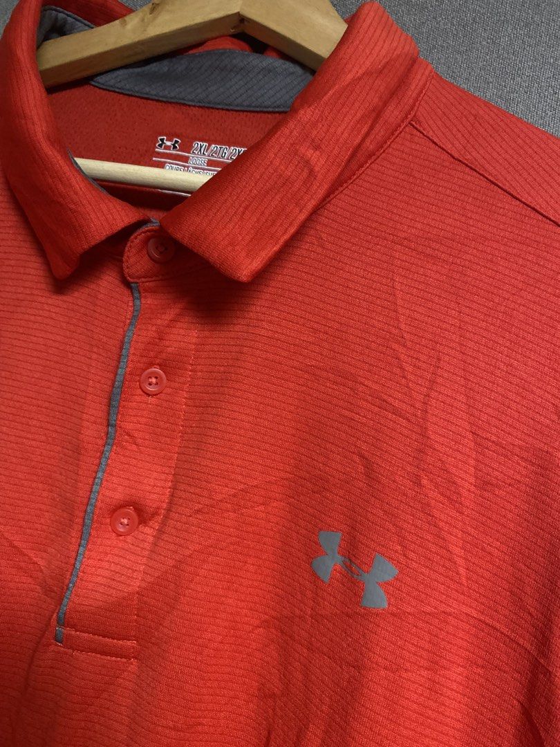 Under armour polo shirt (Category: Tshirts & Polo Shirts ) located in Cabuyao City. Submitted by ukaythriftshirt (Listing ID 1464705169, Image 2). Description: Under armour polo shirt Red Excellent condition Xlarge Dimes 25-31 Color rate 9/10 No issue - 680.