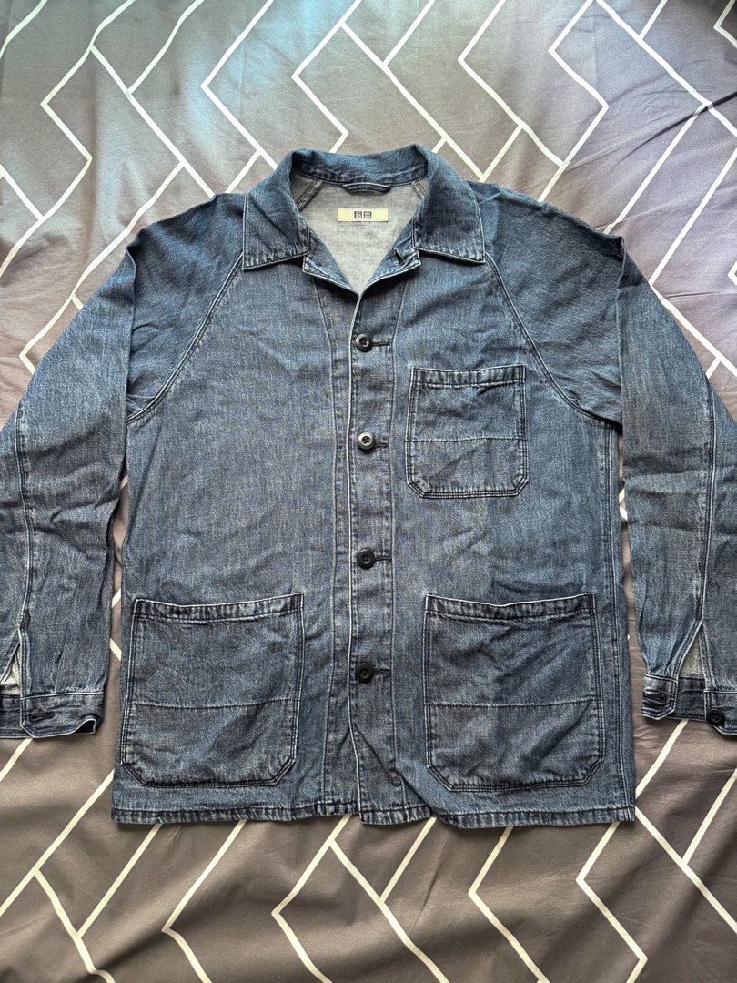 Uniqlo Utility Jacket (Cotton/Linen) (Category: Coats, Jackets and Outerwear) located in Manila. Submitted by delapazrdee (Listing ID 1464743652, Image 1). Description: cotton/linen material, soft denim-like rfs: decluttering negotiable grab/lalamove c/o buyer loc near sm san lazaro.