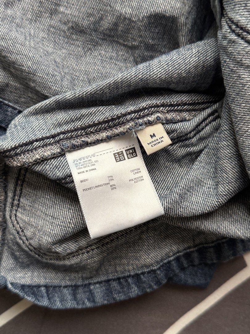 Uniqlo Utility Jacket (Cotton/Linen) (Category: Coats, Jackets and Outerwear) located in Manila. Submitted by delapazrdee (Listing ID 1464743652, Image 2). Description: cotton/linen material, soft denim-like rfs: decluttering negotiable grab/lalamove c/o buyer loc near sm san lazaro.