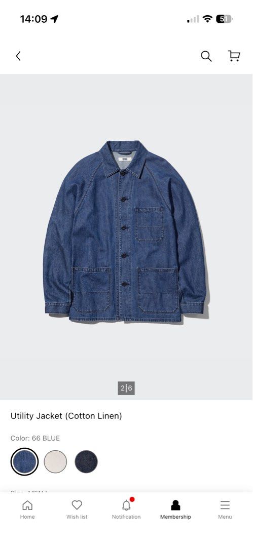 Uniqlo Utility Jacket (Cotton/Linen) (Category: Coats, Jackets and Outerwear) located in Manila. Submitted by delapazrdee (Listing ID 1464743652, Image 3). Description: cotton/linen material, soft denim-like rfs: decluttering negotiable grab/lalamove c/o buyer loc near sm san lazaro.
