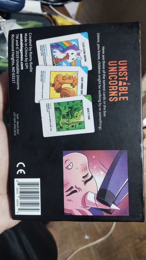 Unstable unicorns (Category: Designer & Blind Box Toys) located in Baguio. Submitted by maryhazel.22 (Listing ID 1464738277, Image 2). Description: like new pa naman box lng may mga yupi .