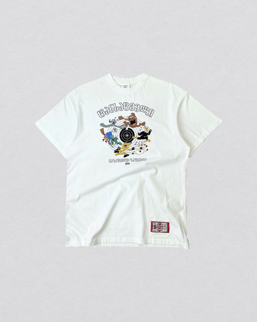 Vetements tee shirt (Category: Tshirts & Polo Shirts ) located in Cabanatuan. Submitted by argarments.ph (Listing ID 1464643049, Image 1). Description: Tagged: Large on tag Width 21" | Length 29" Condition: Great condition. Thick fabric Issue(s): Small dirt stain. see photos.
