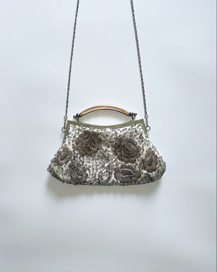 vintage fully beaded sling bag/clutch (Category: Clutches) located in Lipa City. Submitted by mayumi.vtg (Listing ID 1464632252, Image 1). Description: ❀ length: 5.5in | width: 10in | strap length: 23in ❀ complete beading & sequins, w/ inner lining ❀ 10/10 condition, deadstock, needs cleaning.