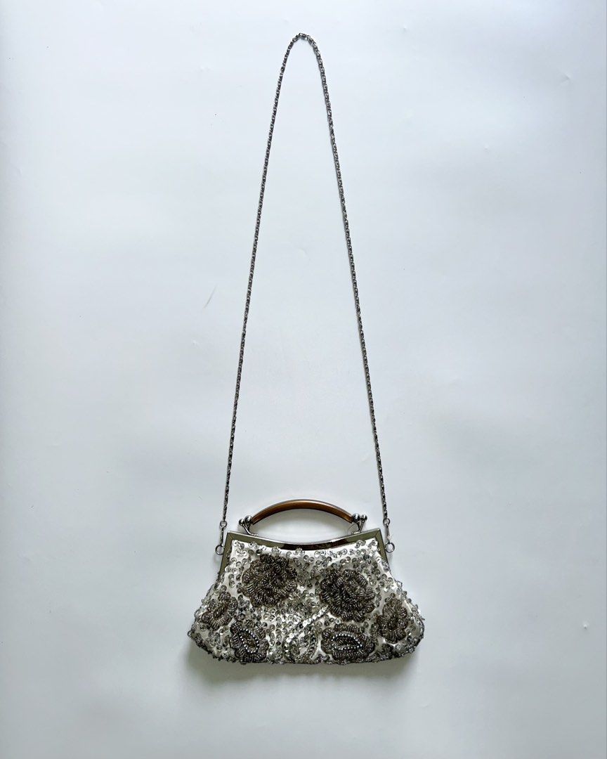 vintage fully beaded sling bag/clutch (Category: Clutches) located in Lipa City. Submitted by mayumi.vtg (Listing ID 1464632252, Image 2). Description: ❀ length: 5.5in | width: 10in | strap length: 23in ❀ complete beading & sequins, w/ inner lining ❀ 10/10 condition, deadstock, needs cleaning.