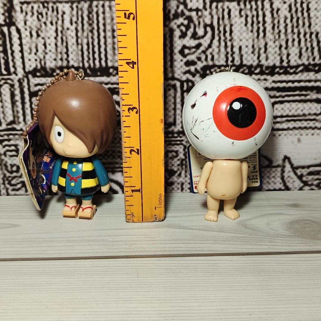 Vintage Kitaro keychain figure Set (Category: Figurines & Statues) located in Iloilo. Submitted by quistor (Listing ID 1464739708, Image 2). Description: Product Features: Vintage Kitaro Keychain Collection Figure Set Color: as the picture shows Size : 4 inches - see Ruler inches for size comparison Condition: Japan surplus toys, authentic, No box, with paint transfer, selling as is. Package Content: 2pc Notes: Due to the light and screen setting