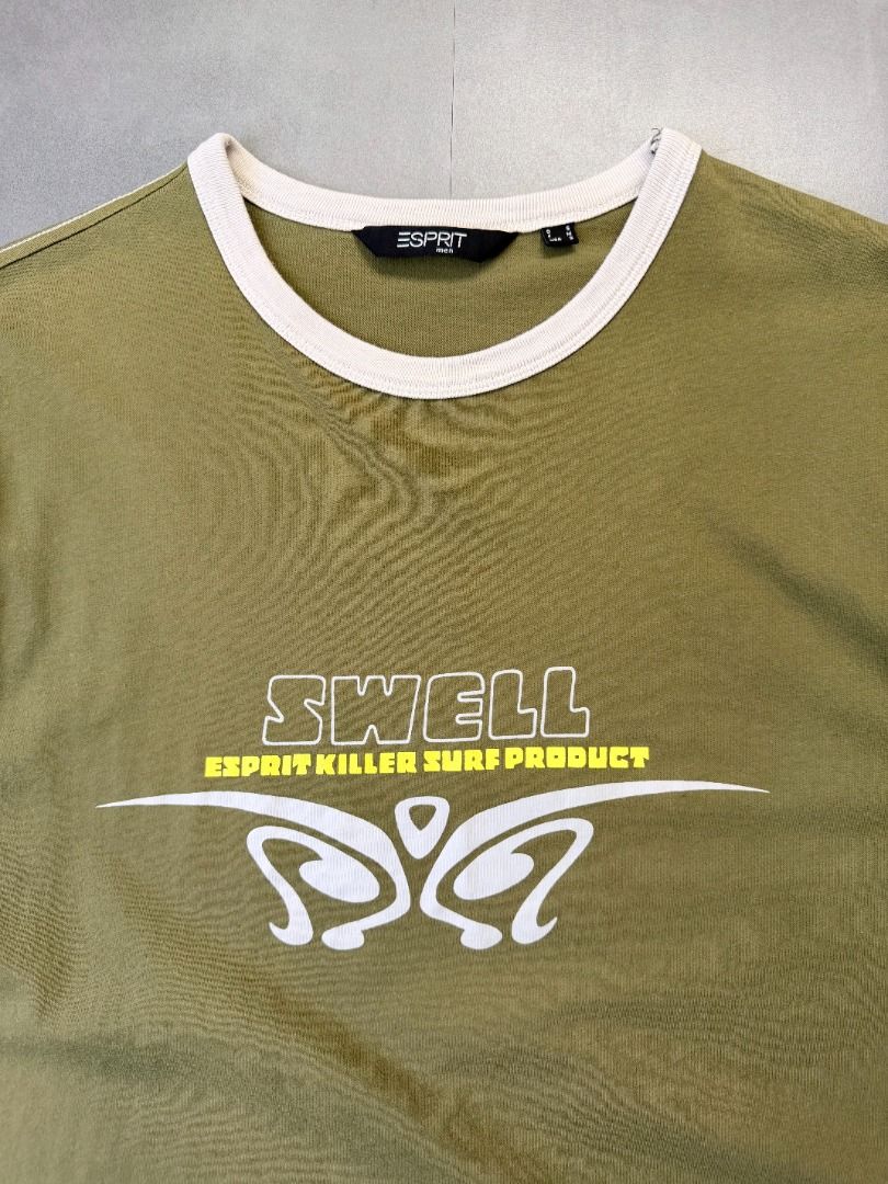 Vintage y2k Esprit Ringer Olive tee shirt (Category: Tshirts & Polo Shirts ) located in Cabanatuan. Submitted by argarments.ph (Listing ID 1464644737, Image 2). Description: Tagged: Small on tag, fits small-medium Width 20" | Length 26.5" Condition: Great condition Issue(s): Dot stain. see photos.
