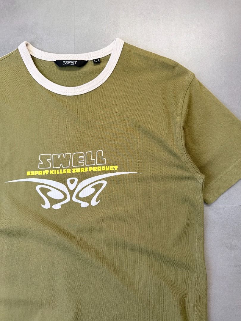 Vintage y2k Esprit Ringer Olive tee shirt (Category: Tshirts & Polo Shirts ) located in Cabanatuan. Submitted by argarments.ph (Listing ID 1464644737, Image 3). Description: Tagged: Small on tag, fits small-medium Width 20" | Length 26.5" Condition: Great condition Issue(s): Dot stain. see photos.