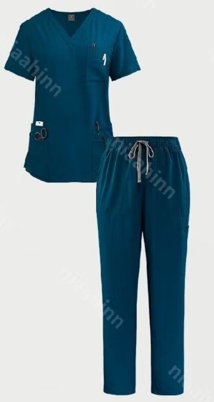 WENURSE Scrub Suit Carribean Blue - Large (Category: Sets or Coordinates) located in Mandaue City. Submitted by nikkis.knickknacks (Listing ID 1464645074, Image 1). Description: WENURSE Caribbean Blue Scrubs • Size: Large (L) • Condition: Brand New • RFS: wrong size purchased • Fabric: 94% Polyester, 6% Spandex •Feels vv similar to OTG, but larger sizing • color exactly like product photo • Top: V-neck, multiple pockets • Pants: Drawstring waist 