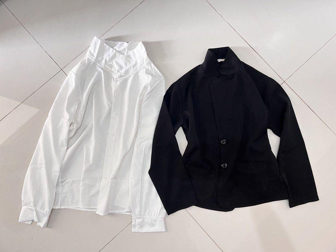 White Button-Up Shirt and Black Blazer Set (Category: Sets or Coordinates) located in Manila. Submitted by coolstorm-3ddc64 (Listing ID 1464669842, Image 1). Description: - White long-sleeved button-up shirt with a unique collar. - Black two-button blazer with front pockets. - Both pieces feature a clean, minimalist design. - Ideal for smart casual or office attire. - Versatile: can be worn together or separately..