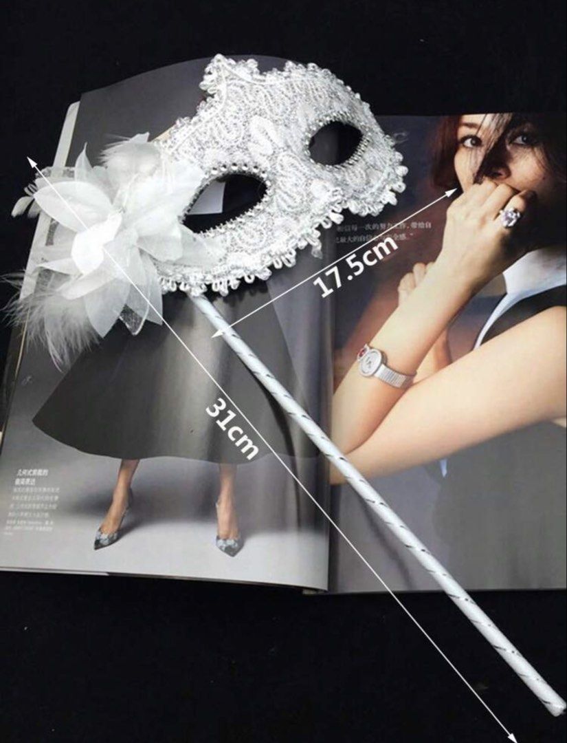 White Lace Masquerade Ball Mask with Stick (Category: Occasions & Party Supplies) located in Angeles City. Submitted by eishv_ (Listing ID 1464624934, Image 3). Description: - used once for an event - no flaws.
