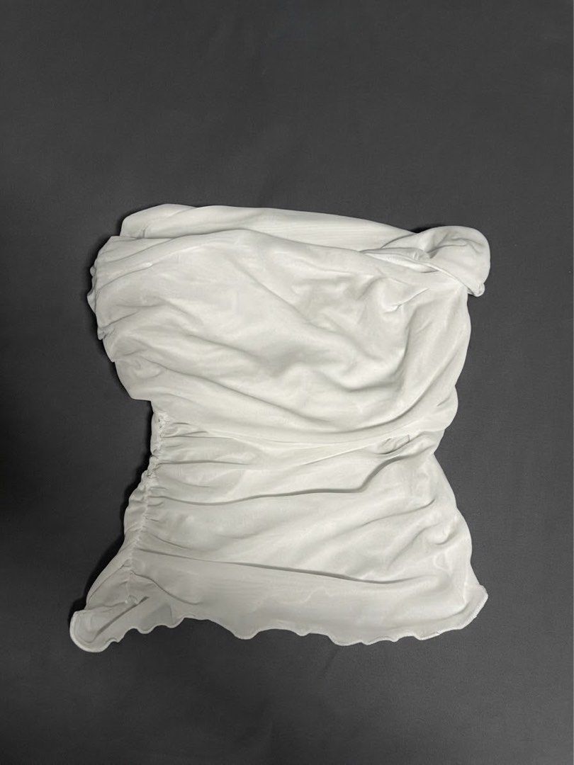 white ruched off shoulder one shoulder mesh top (Category: Others Tops) located in Manila. Submitted by glossywife (Listing ID 1464633464, Image 2). Description: Size XS Never worn out, just tried it on Mop: GCash / Bank Transfer Mod: GrabExpress / J&T / Lalamove Brandy Melville Zara Isa the label H&M Cotton On Stradivarius Phia Hollister Subdued John Galt Miu the label Traje Linen Bershka Aritzia Princess Polly Free People Realisation Par Meshki