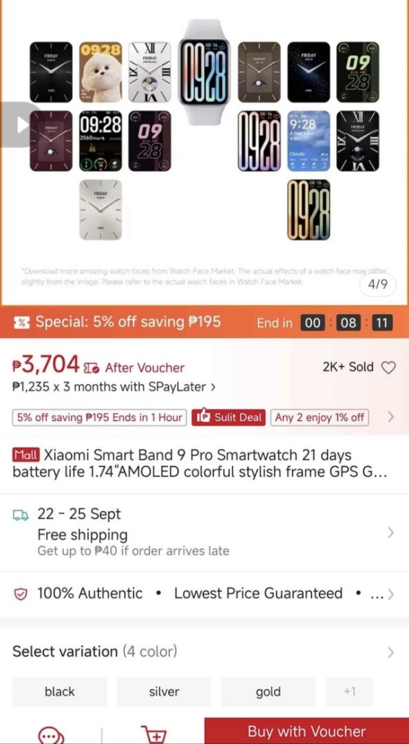 XIAOMI Smart Band 9 Pro (Category: Wearables & Smart Watches) located in Caloocan City. Submitted by xatttt (Listing ID 1464666492, Image 2). Description: 3-4× lang nagamit, no issue nakatago lang sa cabinet. Cashless payment can ship thru J&T (sagot ng buyer sf) Xiaomi Smart Band 9 Pro – Like New (3-4× lang nagamit) Key Features: Screen: Bright 1.74" AMOLED display (1200 nits, 60Hz) with sleek metal frame GPS: Built-in multi-system GNSS (track o