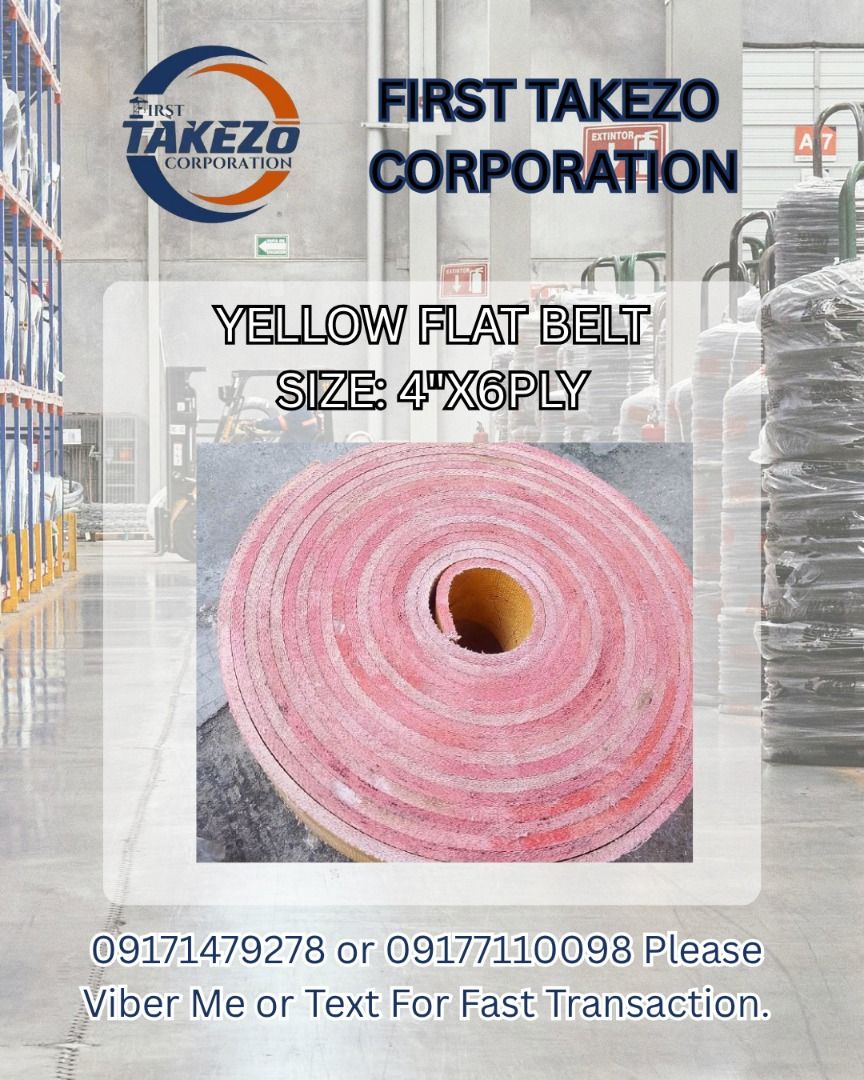 YELLOW FLAT BELT SIZE: 4"X6PLY (Category: Home Improvement Tools & Accessories) located in Manila. Submitted by 09171479278_elsie. (Listing ID 1464573365, Image 1). Description: YELLOW FLAT BELT SIZE: 4"X6PLY .