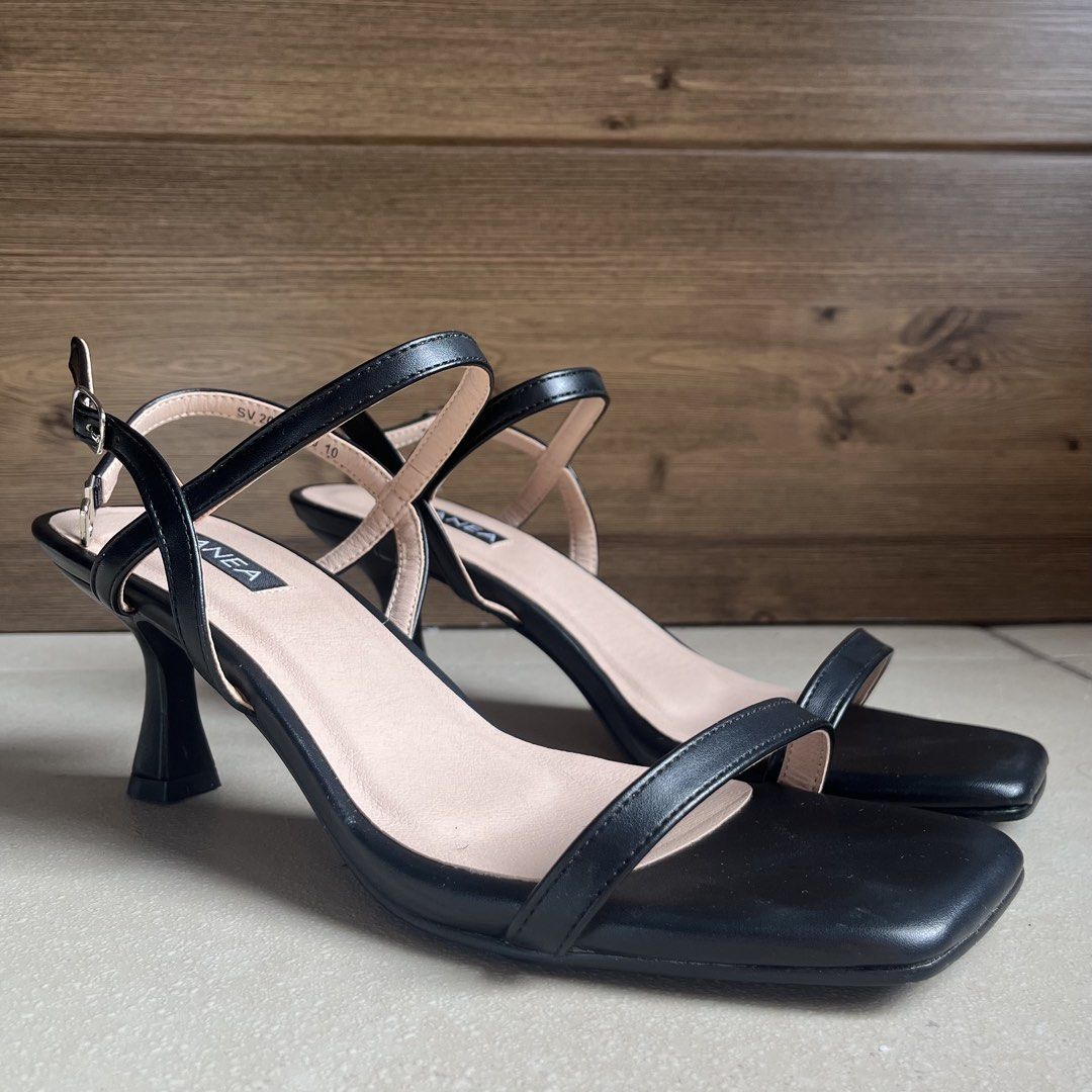 Zanea Black Strappy Square Toe Heels (Category: Heels) located in Taguig. Submitted by victoriadl (Listing ID 1464655674, Image 1). Description: - Tried on only - Perfect for dressing up or down - Super comfy and stable!!! - Reason for selling: too many sandals alr SRP: ₱1399 .