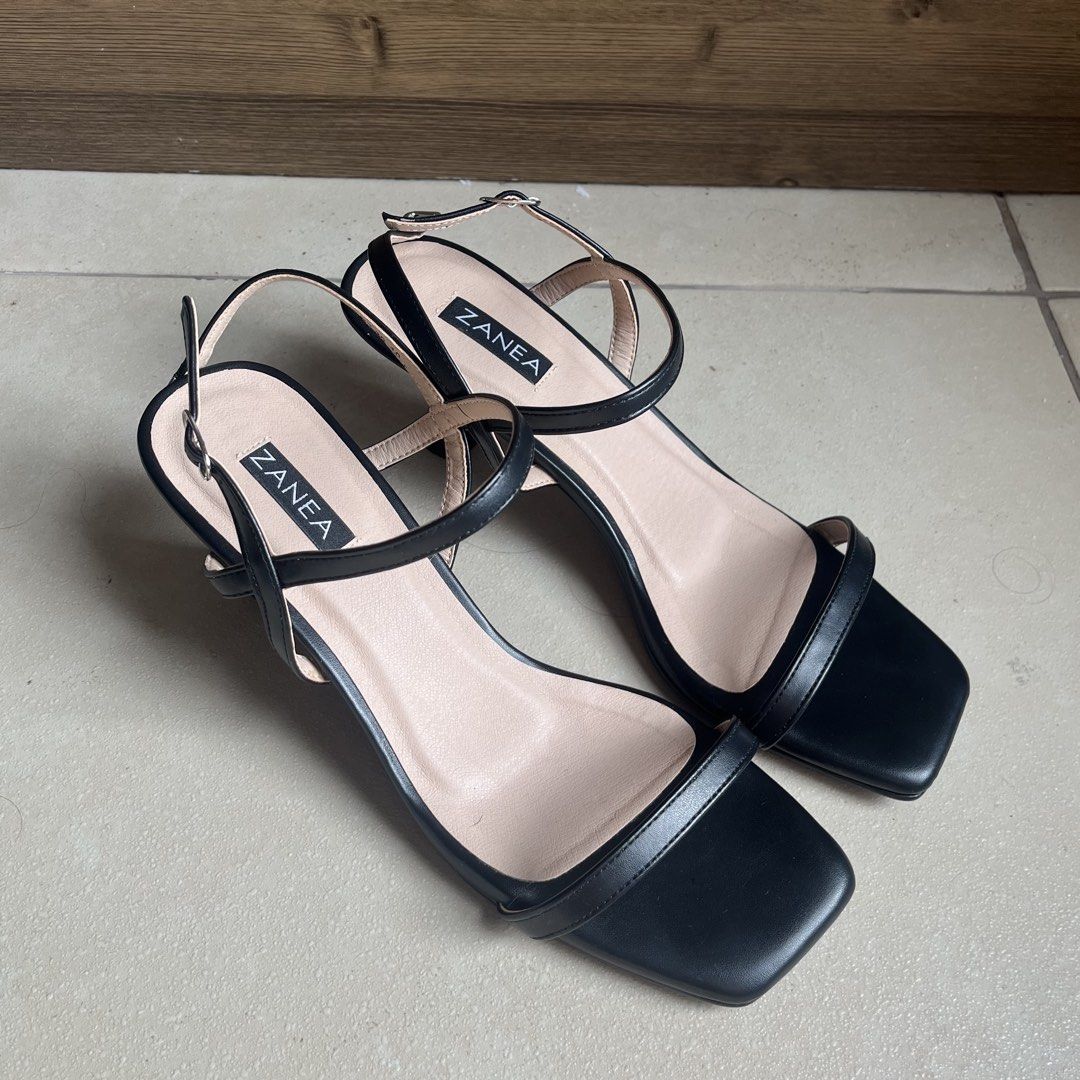 Zanea Black Strappy Square Toe Heels (Category: Heels) located in Taguig. Submitted by victoriadl (Listing ID 1464655674, Image 3). Description: - Tried on only - Perfect for dressing up or down - Super comfy and stable!!! - Reason for selling: too many sandals alr SRP: ₱1399 .