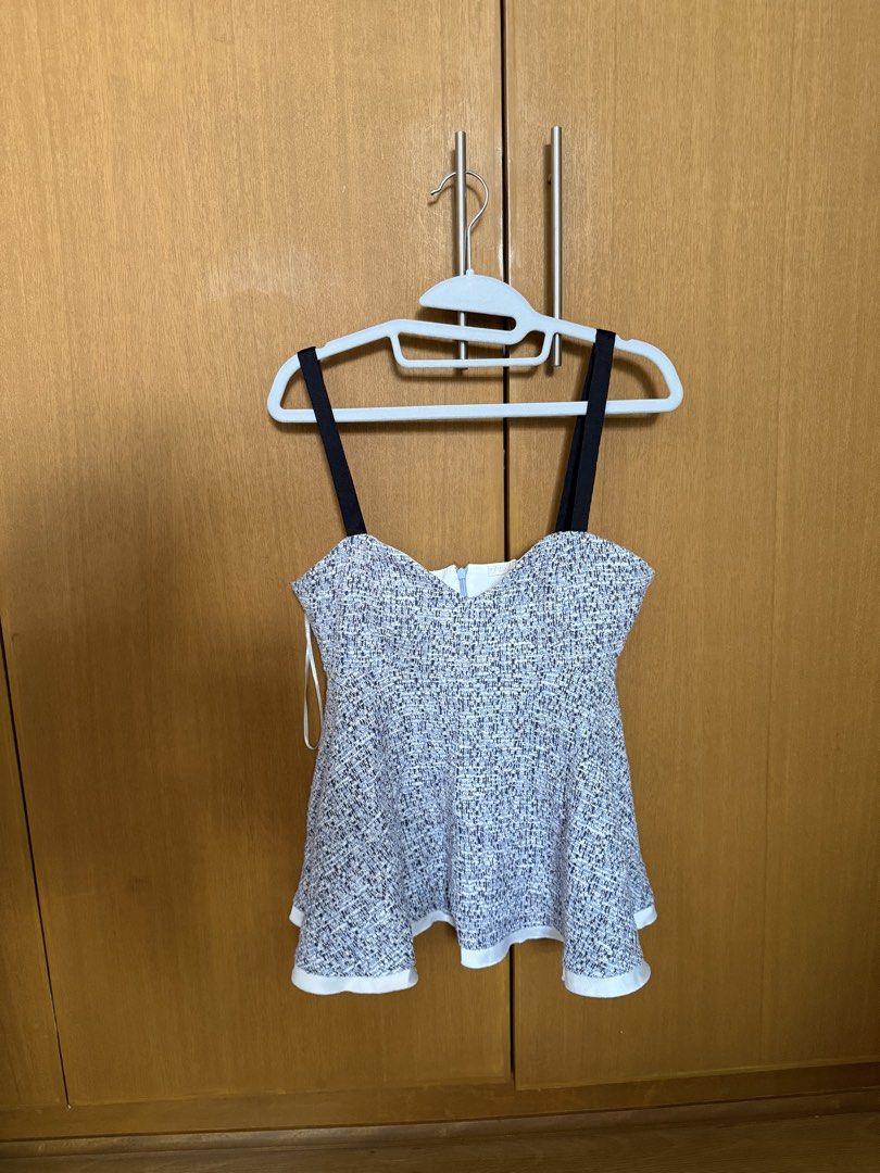 Zara Blue/Black Peplum Top (Category: Sleeveless) located in Pasig City. Submitted by helloimnicee (Listing ID 1464668934, Image 1). Description: used twice no when worn rfs: declutterring size M but can fit S-M last price posted.