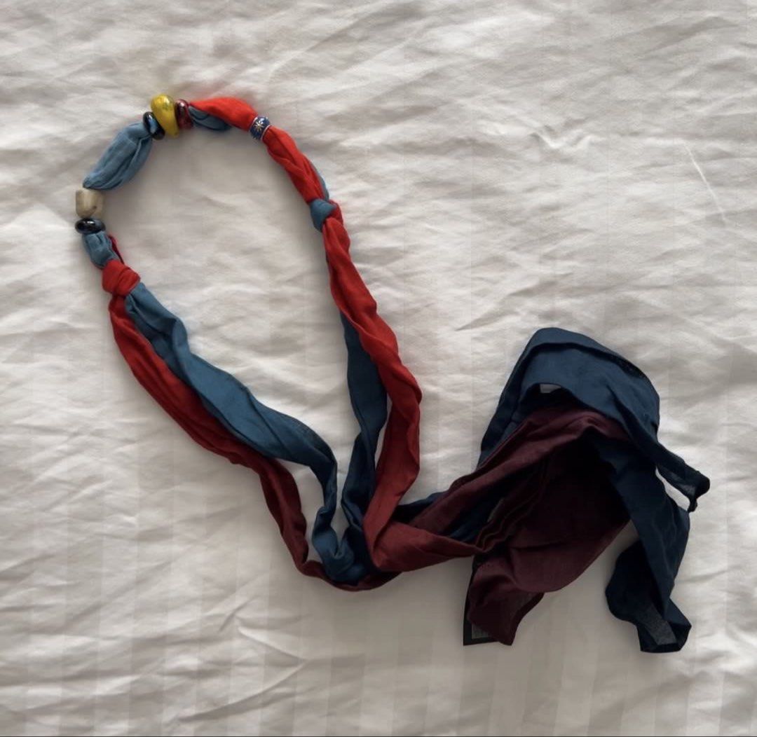 ZARA Fabric Scarf with Beads (Category: Necklaces) located in Pasig City. Submitted by jenscloset86 (Listing ID 1464617773, Image 1). Description: Brand: ZARA • Brand new. Never used. • Fabric scarf with unique beads • Can be worn in multiple ways.