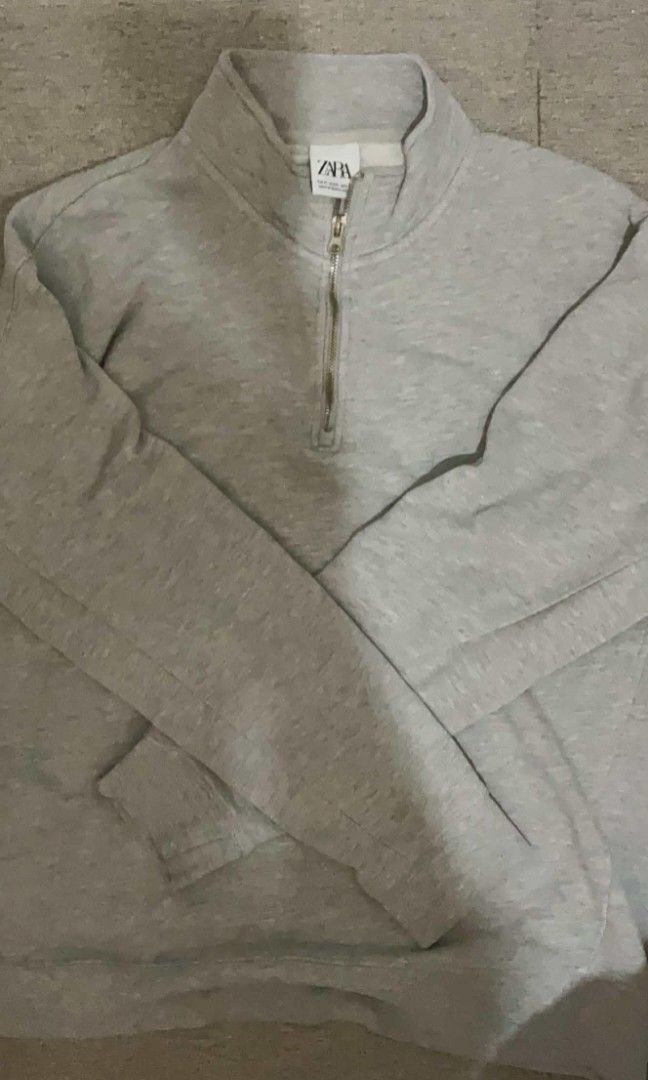 Zara Gray Half Zip Sweater (Category: Clothes Drying Rack) located in Manila. Submitted by montellfish (Listing ID 1464450728, Image 2). Description: Zara Gray Half Zip Sweater XLarge Bought it for 3k smth It has a very small ink stain on sleeve dm for pic and deets.