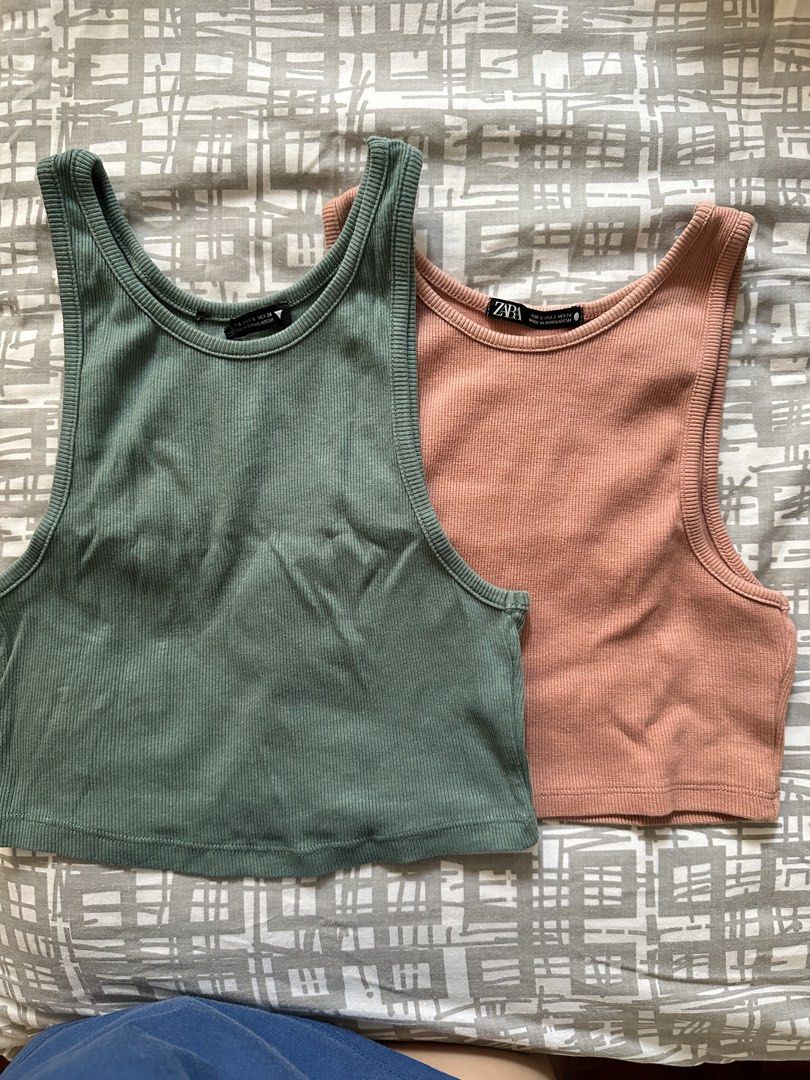 Zara Halter Top (Sold as Set) (Category: Sleeveless) located in Paranaque City. Submitted by preloveeed890 (Listing ID 1464674149, Image 1). Description: Sea Moss Green and Salmon Pink.